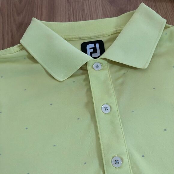 FootJoy Golf Polo Shirt Yellow w/ Gray Dots Short Sleeve - Picture 2 of 8